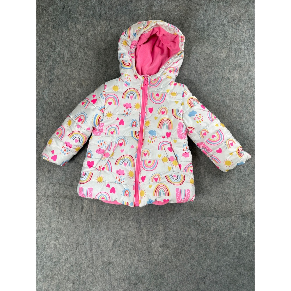 Wippette Puffer Jacket Girls 2T White Rainbow Fleece Hooded Winter Coat Zip 2